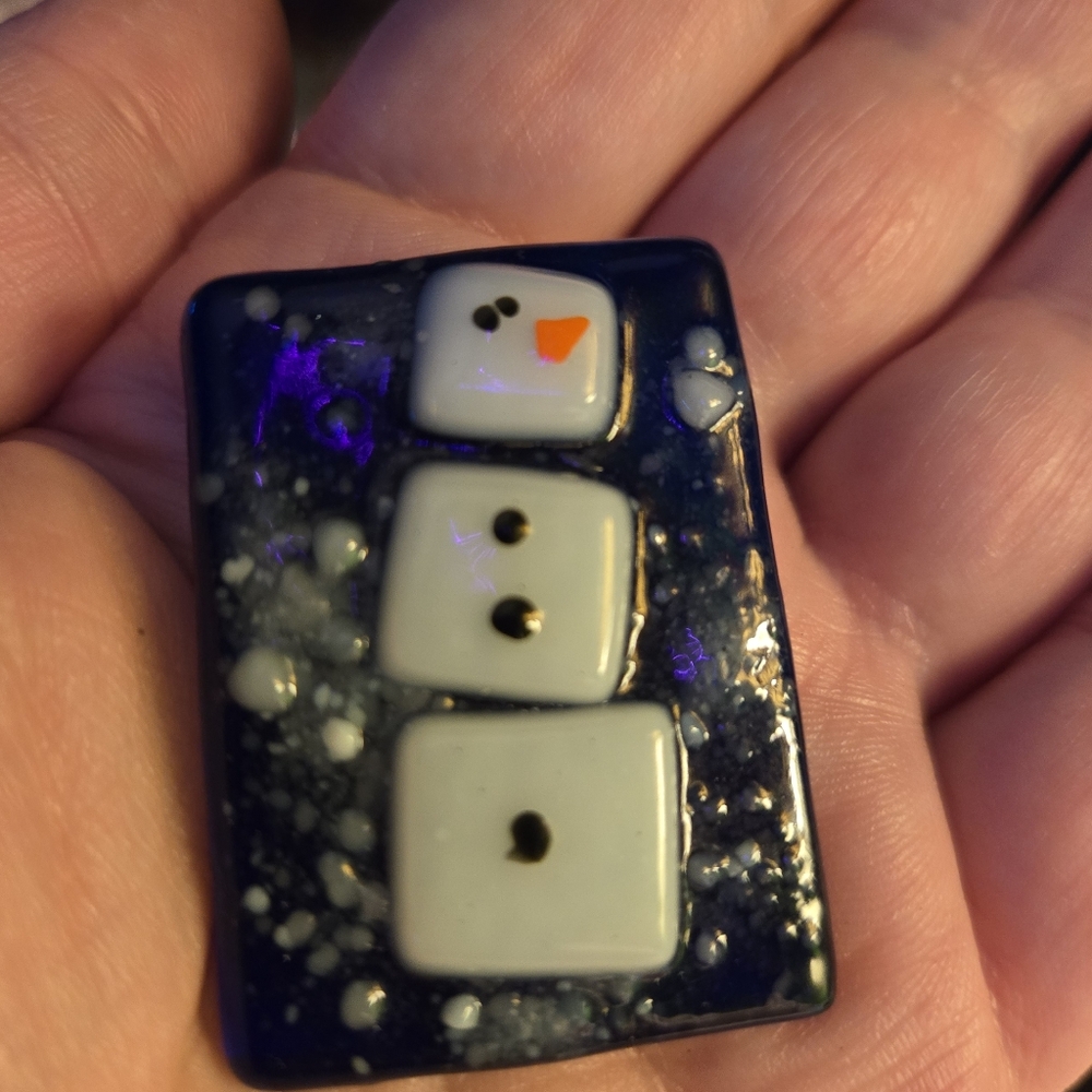 Vintage Fused Art Glass Snowman Brooch